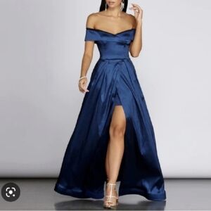Windsor Navy Off-Shoulder Maxi Dress